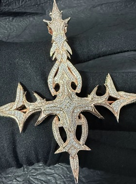 欧美嘻哈珠宝 Destory Lonely双面满钻逆十字架吊坠百搭个性吊坠