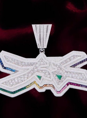 BLITZ BOY太子KIV同款满钻吊坠项链 混镶t方彩锆高端嘻哈吊坠12cm