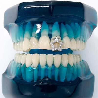 ICED饰品嘻哈teeth grillz说唱牙饰欧美镶钻石假牙五角星镶钻牙套