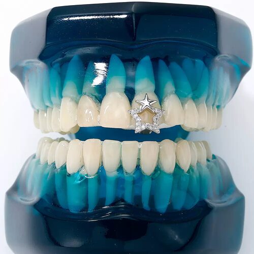 ICED饰品嘻哈teeth grillz说唱牙饰欧美镶钻石假牙五角星镶钻牙套