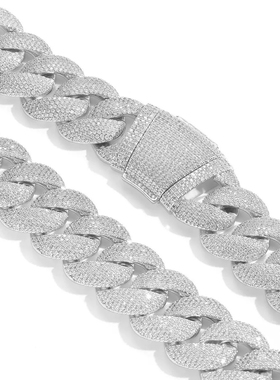 嘻哈23mm泡泡古巴项链蜂窝密镶五排立体镶钻重工粗款男士弯扣项链