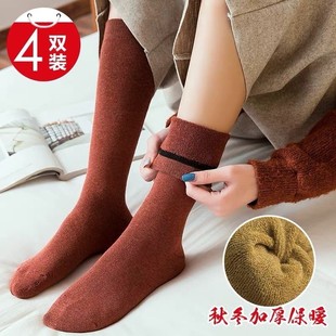 秋冬款 高筒袜 长袜女加绒加厚毛圈保暖长筒袜冬季 袜子女中筒袜韩版