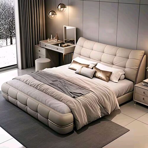 意式轻奢头层牛皮软包主卧大床