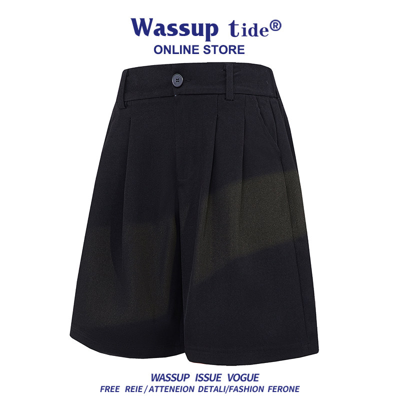 WASSUP TIDE夏季薄款宽松大码西装短裤休闲时尚纯色情侣裤子男女图片
