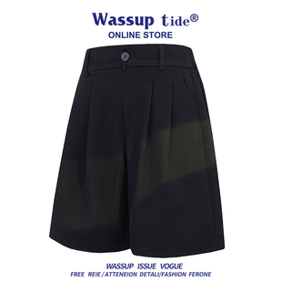 WASSUP TIDE夏季薄款宽松大码西装短裤休闲时尚纯色情侣裤子男女
