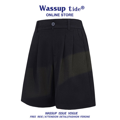 WASSUP TIDE夏季薄款宽松大码西装短裤休闲时尚纯色情侣裤子男女