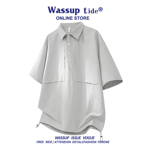 WASSUP TIDE夏季街头工装风Polo衫男潮牌大口袋宽松休闲短袖上衣