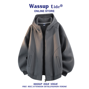 WASSUP TIDE男款卫衣美式重磅休闲外套宽松百搭时尚潮牌女士上衣