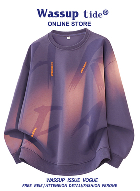 WASSUP TIDE男士卫衣秋冬潮牌宽松保暖休闲上衣时尚长袖女打底衫