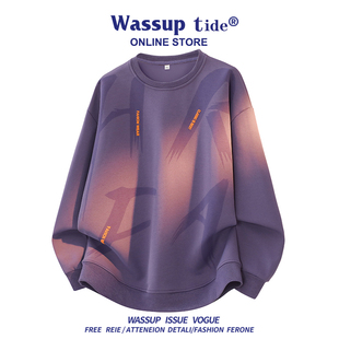 WASSUP TIDE男士卫衣秋冬潮牌宽松保暖休闲上衣时尚长袖女打底衫