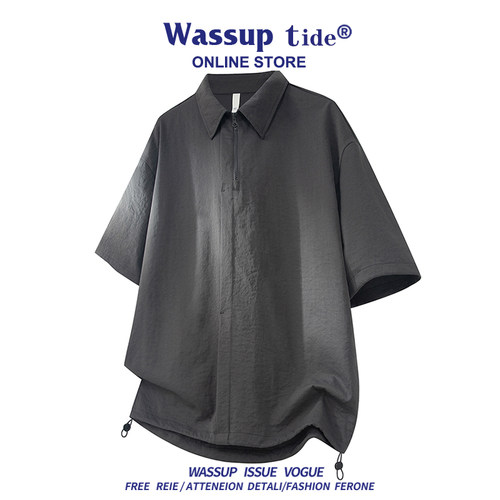 WASSUP TIDE夏季街头工装风Polo衫男潮牌宽松透气休闲短袖上衣服