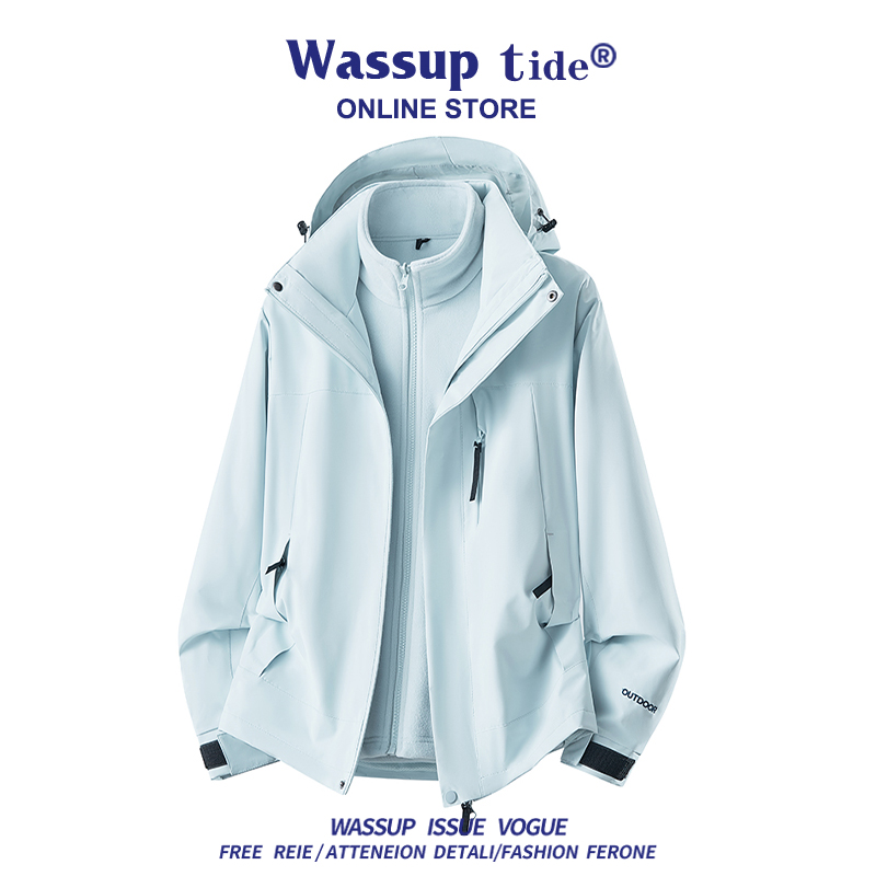 WASSUP TIDE三合一冲锋衣男士加绒两件套冬季户外保暖情侣外套女