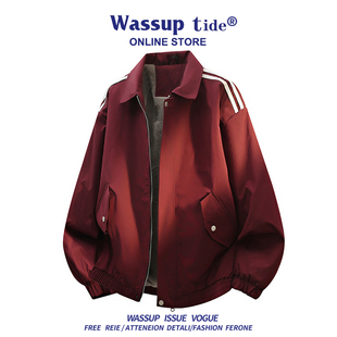 WASSUP TIDE男士夹克秋冬潮宽松休闲保暖上衣时尚翻领设计感外套