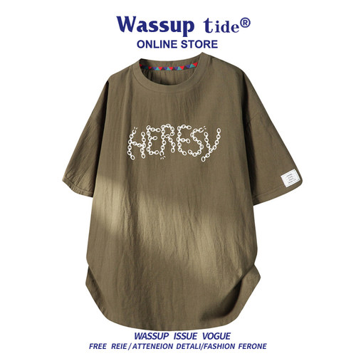 WASSUP TIDE简约时尚休闲百搭短袖男女同款设计感字母印花T恤宽松