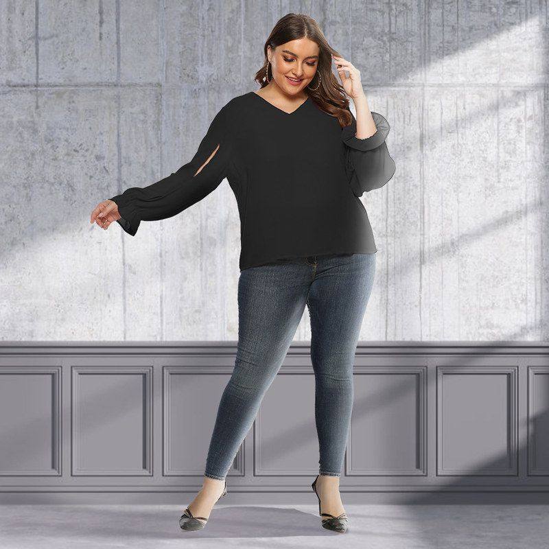 JR336V纯色春夏领宽松MM雪纺衫