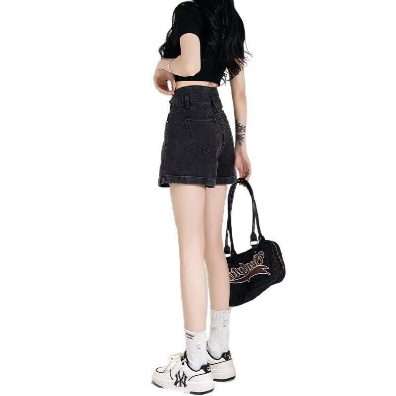 热裤黑色包臀紧身牛仔短裤高腰