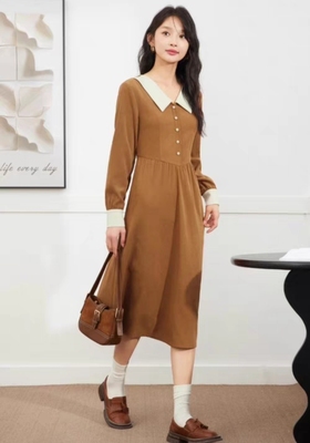 连衣爱衣服衣裙连季新款法式文艺复古风美拉德气质连衣中裙