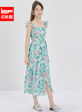 爱衣服季百搭新款韩版时尚碎花吊带连衣裙女女女0409L-N12141-