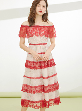 连衣裙女服季新款韩版一字领荷叶边度假连衣裙女女0404C-N12073-