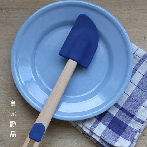 烘焙无漆榉木手柄蓝色硅胶刮刀