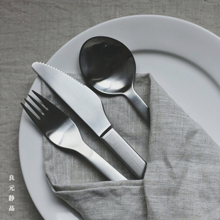 出口北欧 拉丝不锈钢汤匙 大茶匙 水果叉 西餐餐具刀叉勺三件套