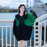 娃娃领卫衣连衣裙女春秋新款韩版气质宽松显瘦拼接小个子长袖上衣，女装卫衣/绒衫，浙宝089