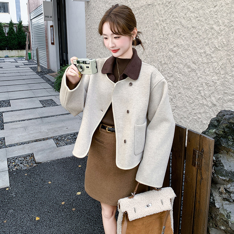 已出大货【24冬装新品】撞色毛呢短外套6526P155K238,女装毛呢外套,浙宝089