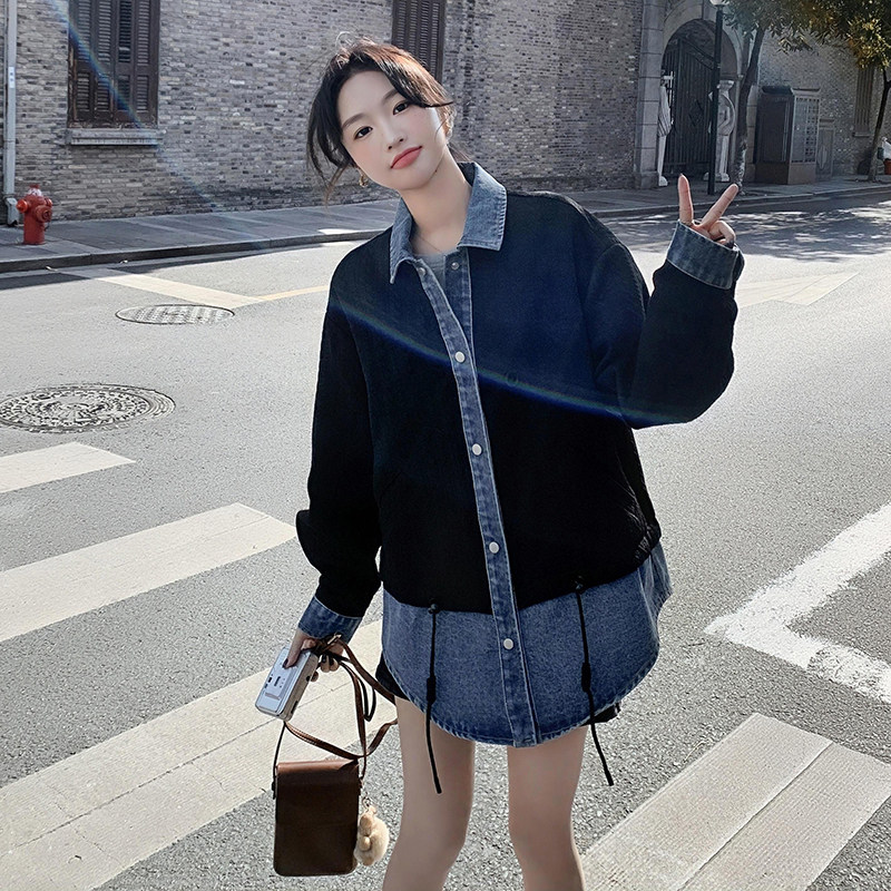 现货假两件牛仔拼接外套6312P135控188,女装短外套,浙宝089