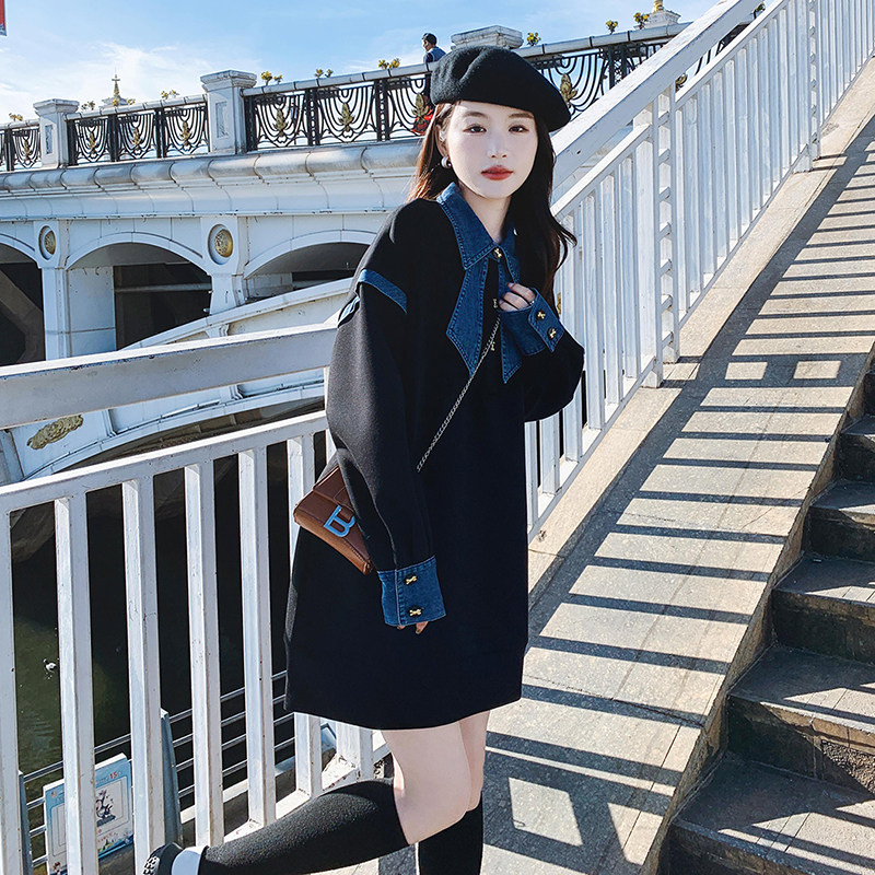 现货牛仔撞色卫衣连衣裙6151P125控178,女装连衣裙,浙宝089