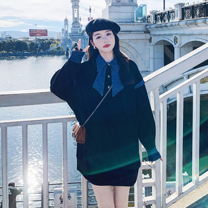 现货 牛仔撞色卫衣连衣裙 6151 P125 控178图片