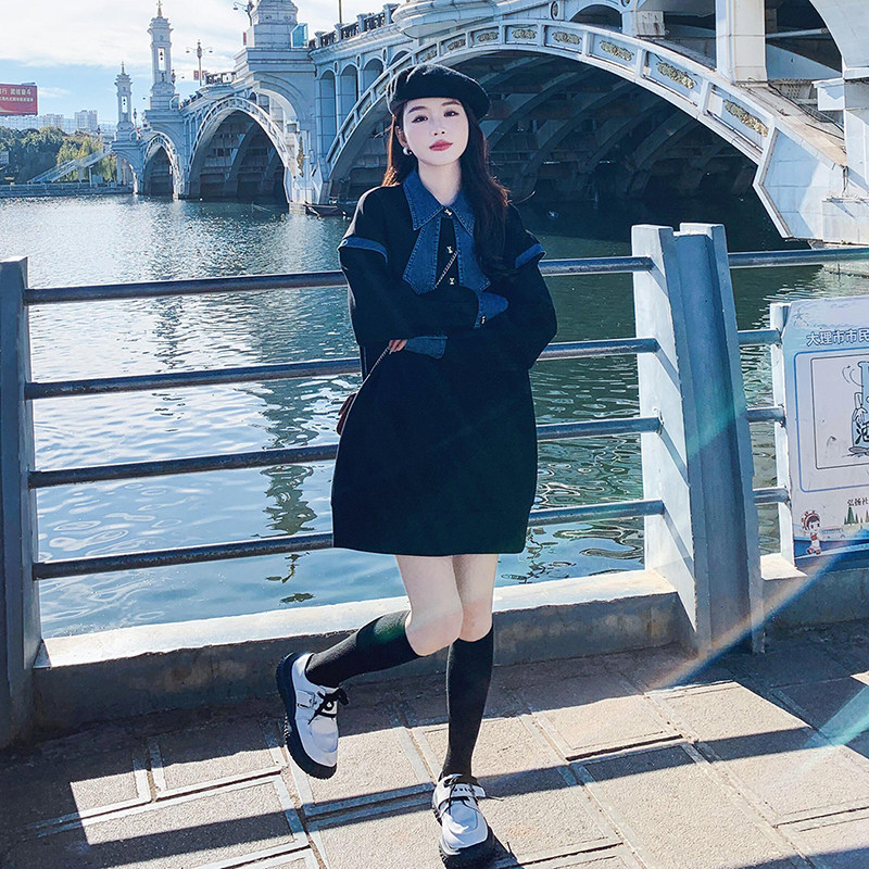 现货牛仔撞色卫衣连衣裙6151P125控178,女装连衣裙,浙宝089