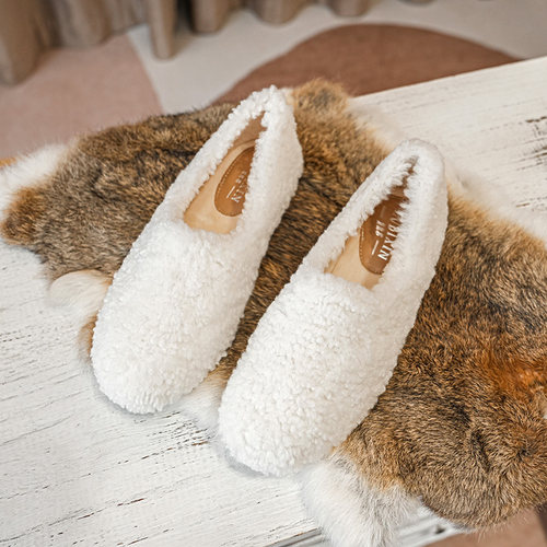 羊羔毛加绒毛毛鞋女秋冬季