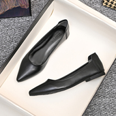 女新款 黑色夏季 软皮尖头平底皮鞋 职业软底工作鞋 上班舒适面试单鞋