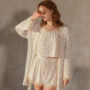 睡袍家居服套装 性感睡衣女款 短裤 夏高级感巨好看碎花短袖 2026新款