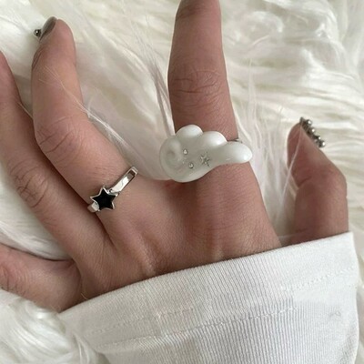 水钻天使翅膀戒指可爱亚文化个性小众辣妹开口戒ins风星星指环