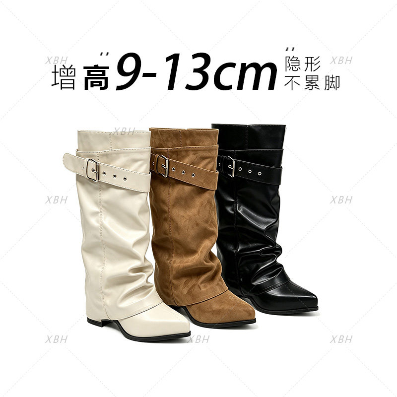 【一鞋两穿】13cm~9cm增高裤管靴女骑士靴小众复古不过膝长靴5083