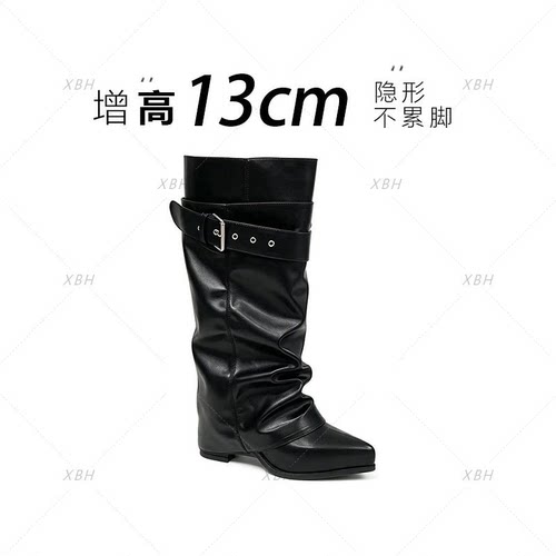 【一鞋两穿】13cm增高裤管靴女骑士靴小众复古不过膝长靴5083