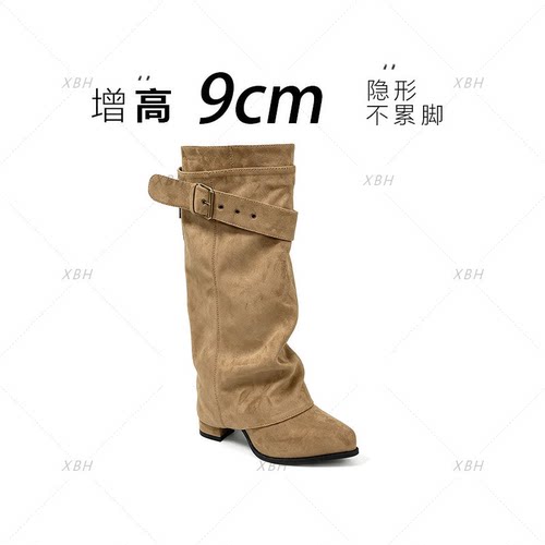 【一鞋两穿】9cm增高裤管靴女骑士靴小众复古不过膝长靴5083