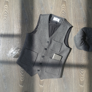 浴血黑帮无领多口袋重磅粗花呢羊毛呢人字纹马甲谢尔比同款 马甲
