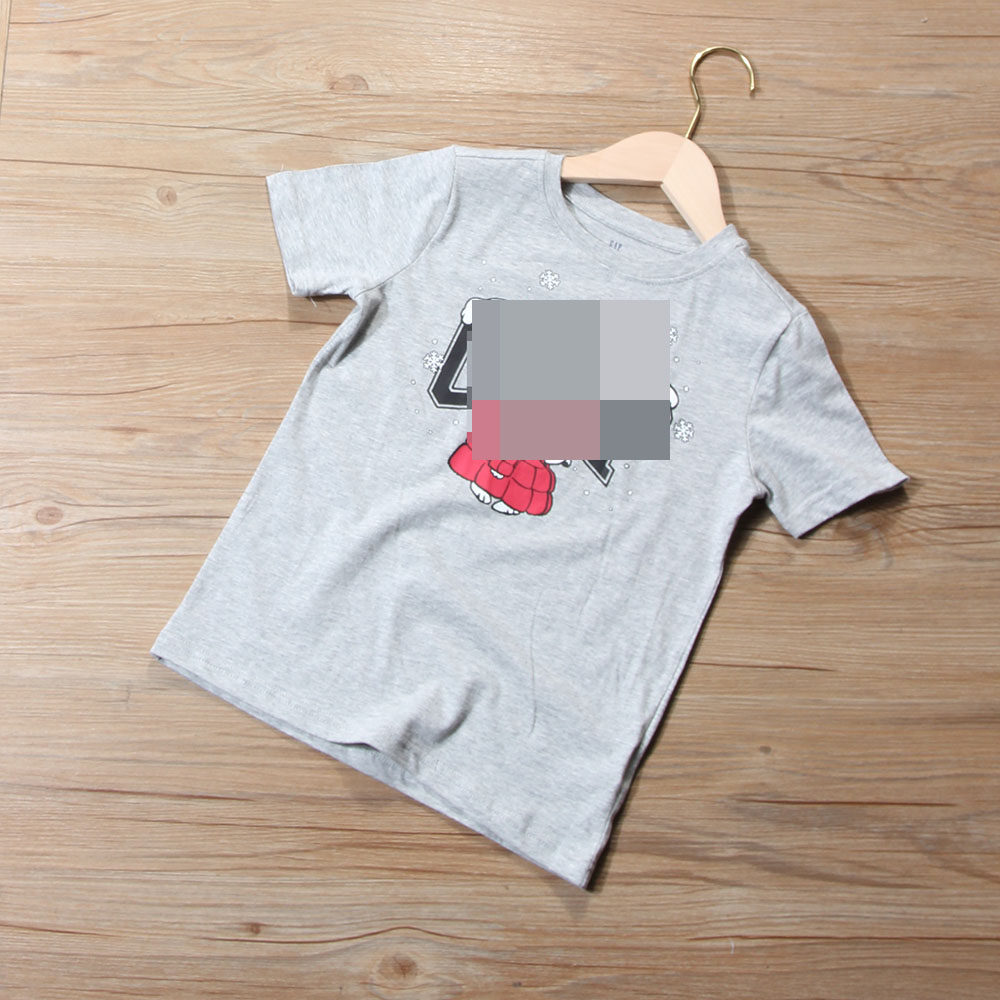 外贸尾货G家2026夏季新款男女童卡通印花短袖T恤灰色圆领休闲上衣