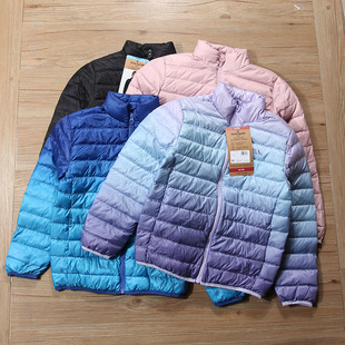 外贸美单男女童短款轻薄羽绒服立领拉链渐变色保暖外套轻便羽绒服