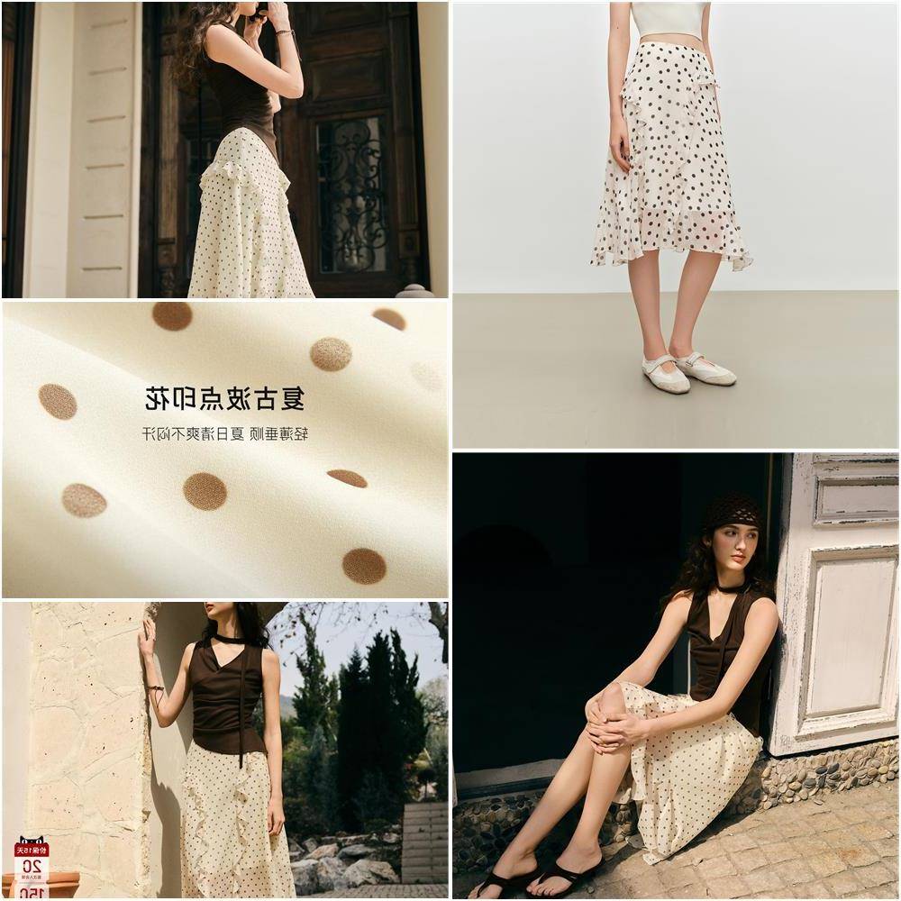 波点系列 自巧小个子荷叶边不规则半身裙女2026夏新款垂感印花裙