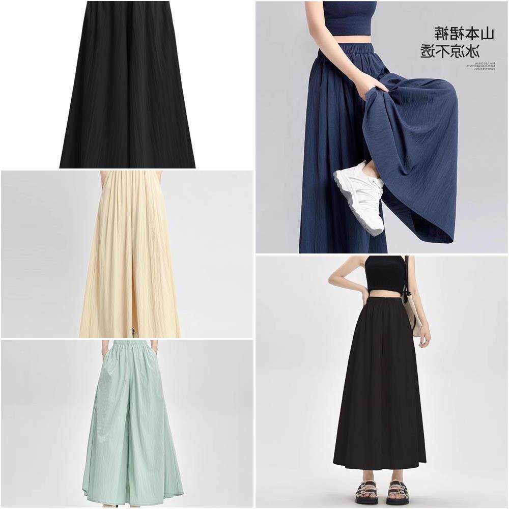 大尺码藏青色山本裙裤女夏薄款2026新款垂坠感半身长裙冰丝阔腿裤