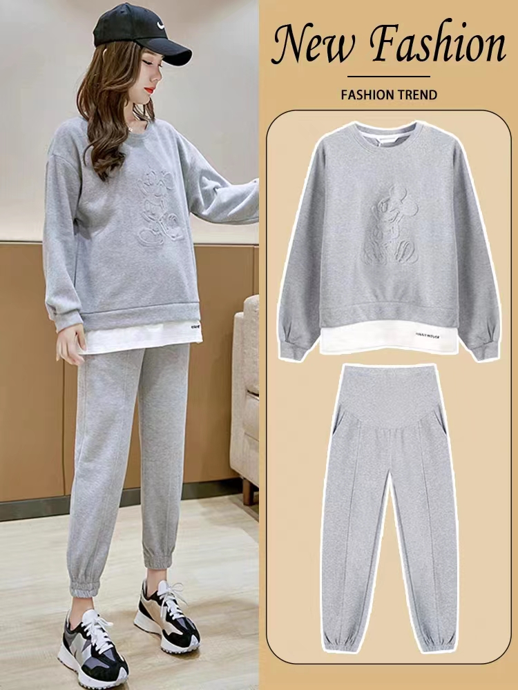 孕妇秋冬装卫衣时尚套装秋季宽松小个子上衣女遮肚洋气两件套