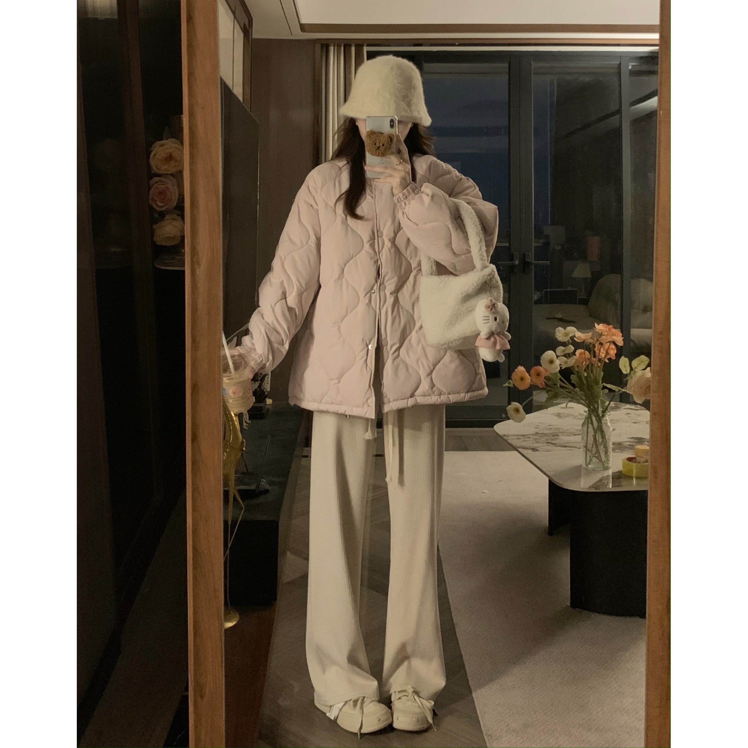 独特漂亮浅紫色棉服外套