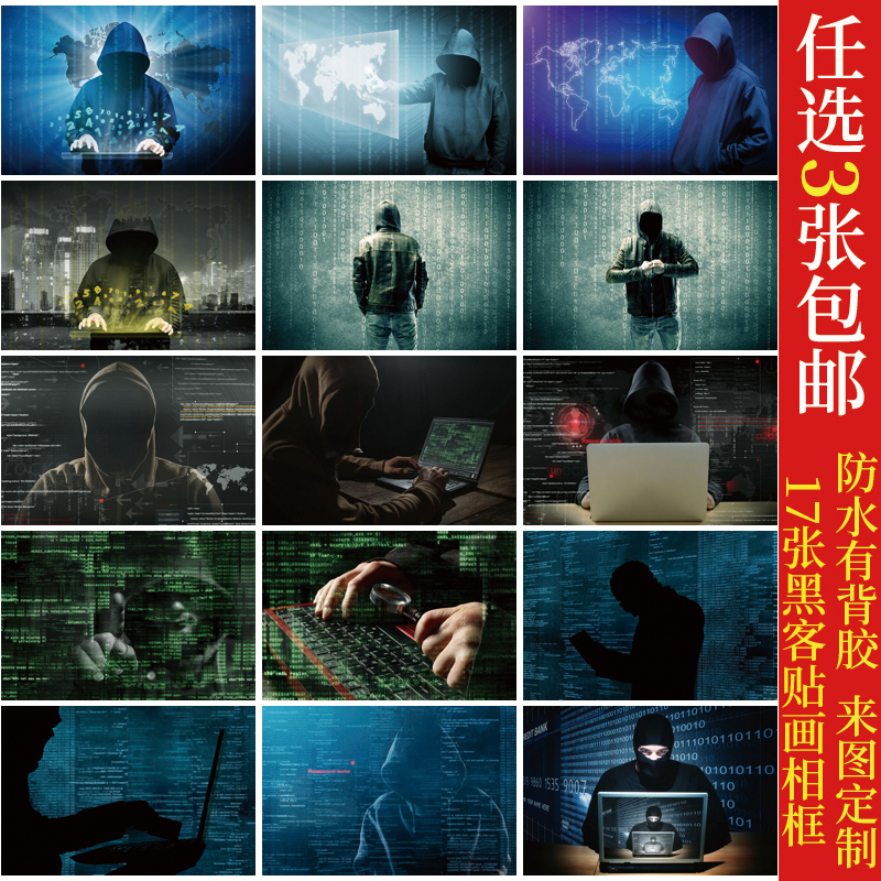 黑客网络信息安全网络贴画墙画装饰画办公海报相框学校背景墙