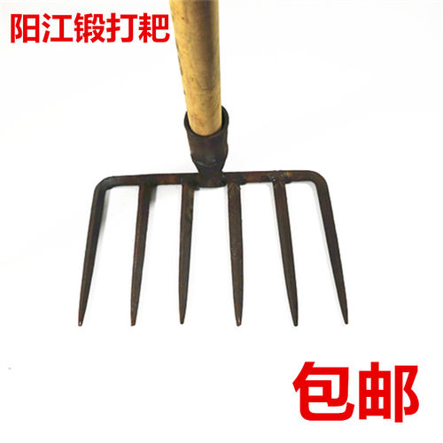 手工锻打农用小耙子8齿6齿耙开垦松土翻地工具铁耙钉耙木柄大耙子