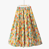 秋冬法式 松紧腰大摆裙长裙 韩系印花度假风气质显瘦半身裙棉布新款