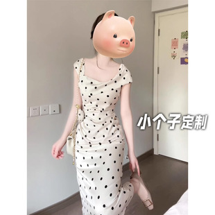 150小矮个子法式波点连衣裙女春夏季显瘦修身吊带裙收腰a字中长裙