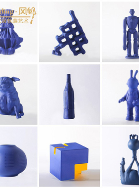 现代创意几何蓝色陶瓷摆件装饰品样板间儿童房卧室客厅摆设